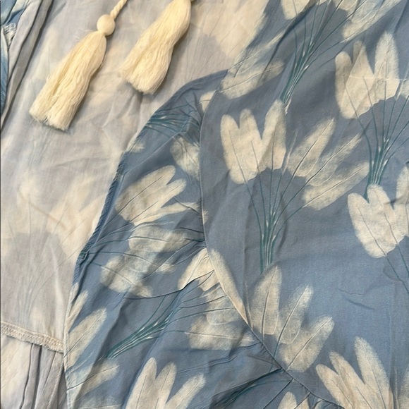 Palmacea Blue and White Floral Swimwear Resort Coverup with Flowing Design - Picture 13 of 15